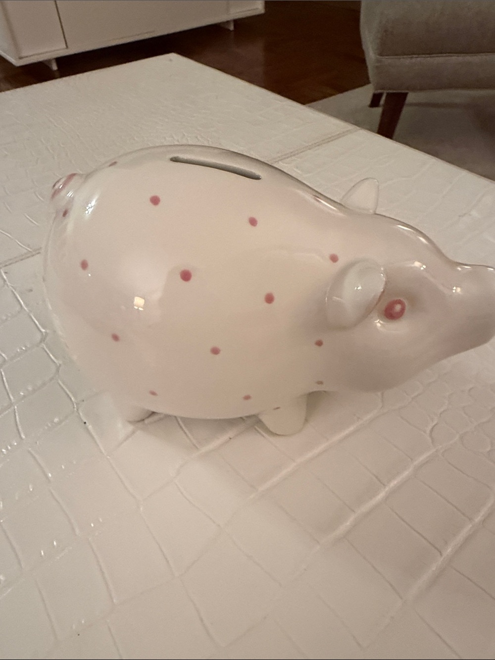 Tiffany & Co. White Ceramic Piggy with Pink Polka Dots
